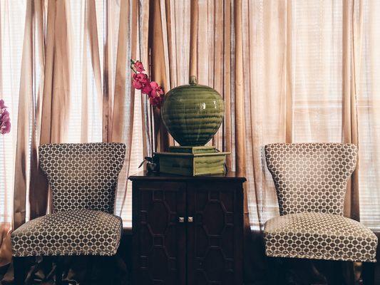 Inside of the room where you can bring a friend to keep you company while you receive any treatment.