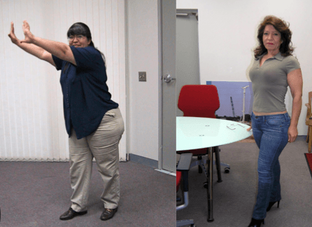 left- before FitCampLA. Right- 110 Pounds lighter. Great work Eleonor S.