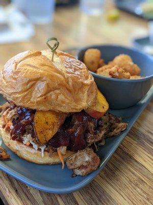 Barbecue pork and peach sandwich