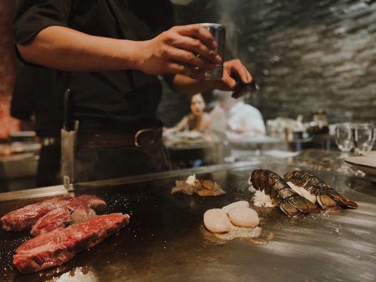 Filet mignon, New York Steak, Seafood luxe Teppan