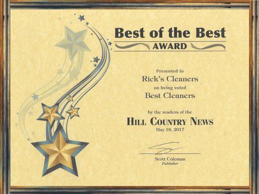 Voted Best of the Best 2017 by the Hill Country News