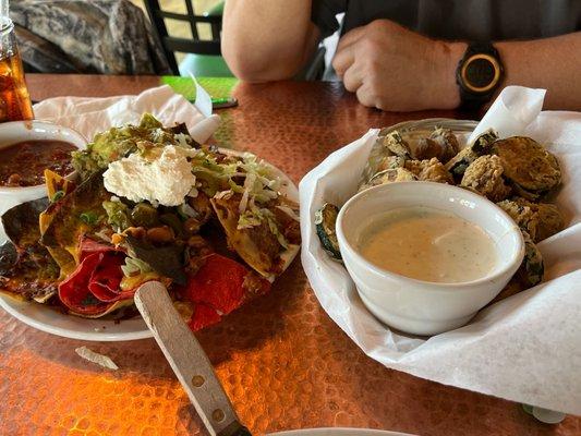 Half order of deluxe nachos & fried zucchini & mushrooms