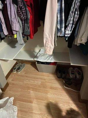 Shelving added to customer closet for pants and shorts