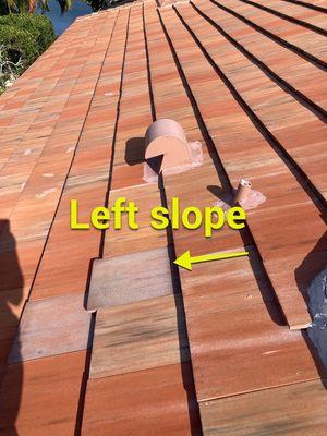 Roof tile slipping from its location.