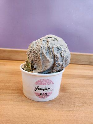 toasted black sesame, cookies and matcha