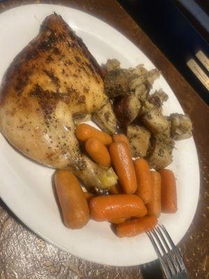 Rosemary braised chicken, roasted red potatoes and glazed carrots