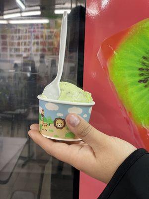 Kid sized pistachio ice cream