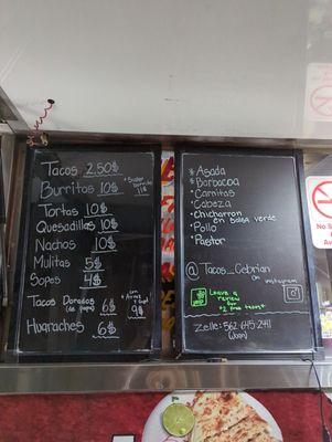 Menu with prices