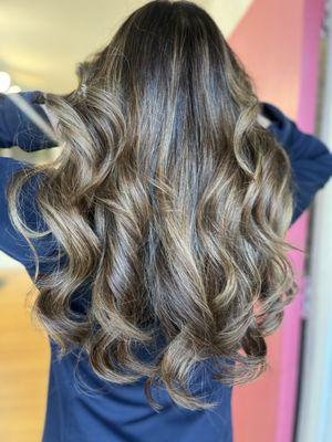 Rich Brunette balayage cut and style.