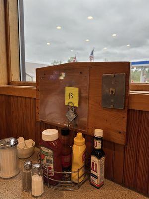 Some of the old fixtures still on the wall, where they had telephones for the truck drivers.