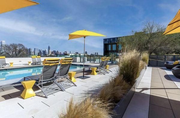 Pool with downtown view