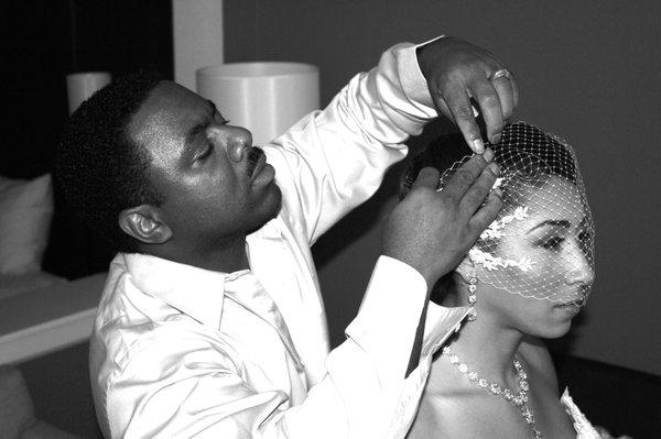 Carlon styling my hair before the ceremony (I'm felling ya'll I love this man like a second father)