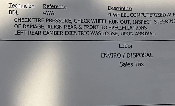 Other mechanic's notes saying kia left my shit loose