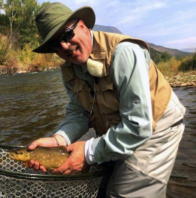 Brown trout caught fly fishing on the roaring Fork River