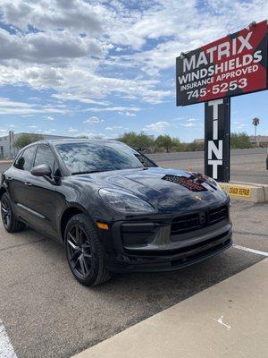 2023 Porsche Macan Ceramic Tint with UV kit on windshield Saint Gobain VortexIR