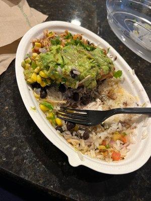 Big portions for burrito bowls! Chicken was very good!