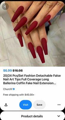 The reference photo I showed the nail tech just to compare to what I actually ended up with.