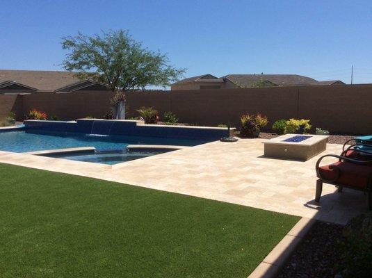 Travertine pad and fire pit