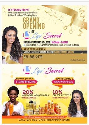 Grand Opening: Saturday, January 6th, 2018 @ 10am Beauty, Cosmetic & Personal Care in Sterling, Virginia a one stop beauty Shop & Hair care