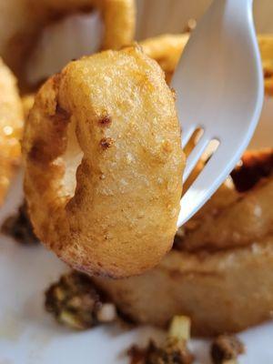 A fork and onion ring.