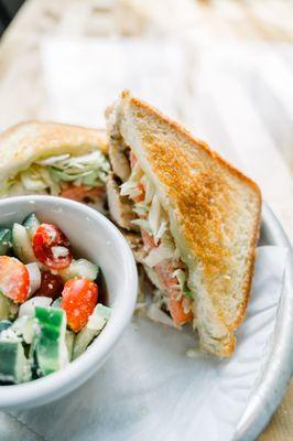 Our Chicken Bacon Ranch with a side of cucumber tomato salad!