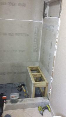 Hardied shower after framing with built in seat.