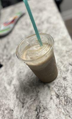 Frozen coffee drink with caramel & coconut flavor