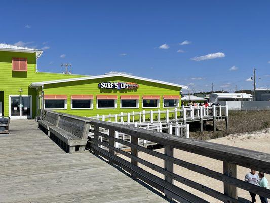 View of ocean side of restaurant from pier.