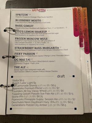 Drink menu