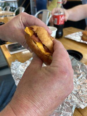 Bacon-egg and cheese donut sammy !