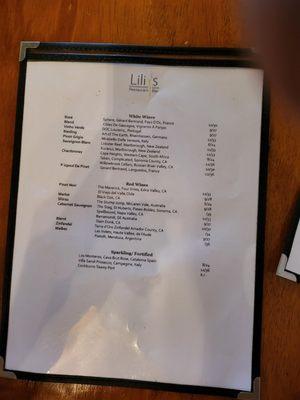 Wine menu