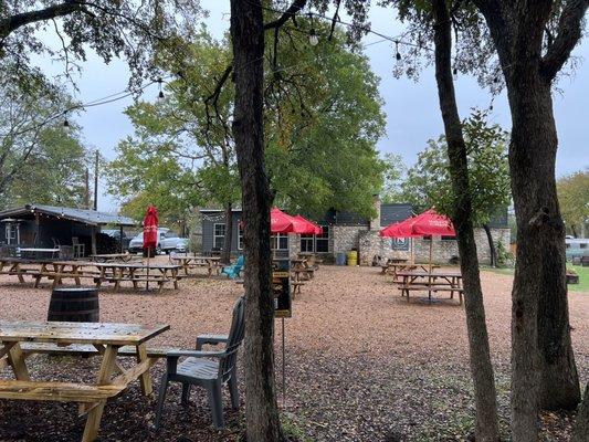 Seating under oak trees