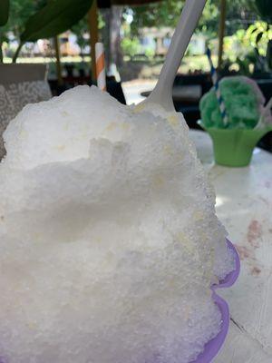 Meyer Lemon shaved ice and Gummy Bear and Lychee shaved ice.