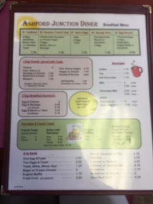 Ashford Junction Diner Menu