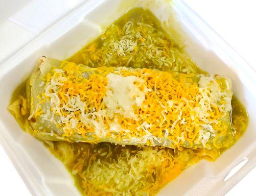 Wet Burrito (green is Spicy & red is Mild)
burrito mojado
(verde es picoso rojo es mediano)