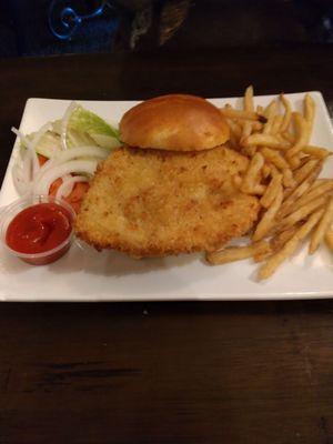 Pork tenderloin sandwich.