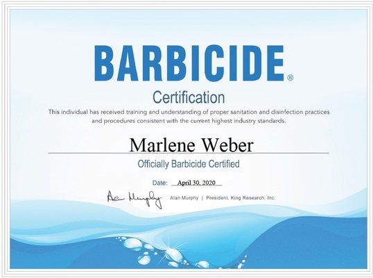 Certified with Barbicide's disinfectant standards.