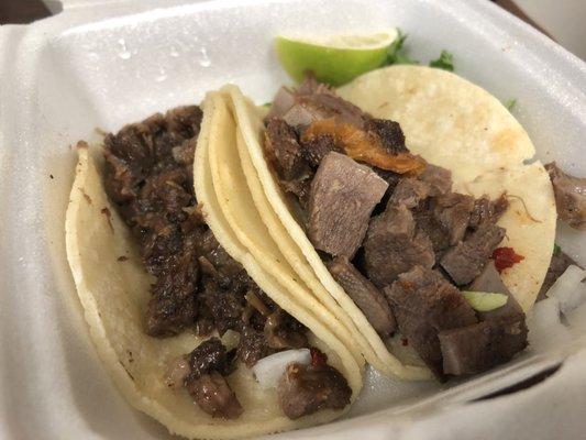 Barbacoa on the left (5/5) and lengua on the right (3/5)