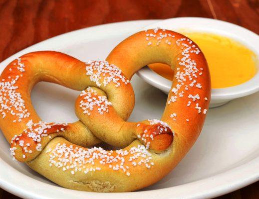 Hot Pretzel w/ Cheese Sauce and Honey-Bourbon Dijon