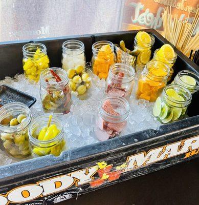 Bloody Mary Bar - so fun! Try the Pickle Vodka!