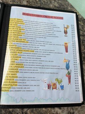 Mixed drink menu