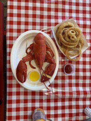 Boiled solo lobster and an order of yummy onion rings