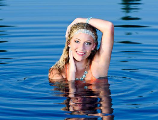 senior portrait in pond