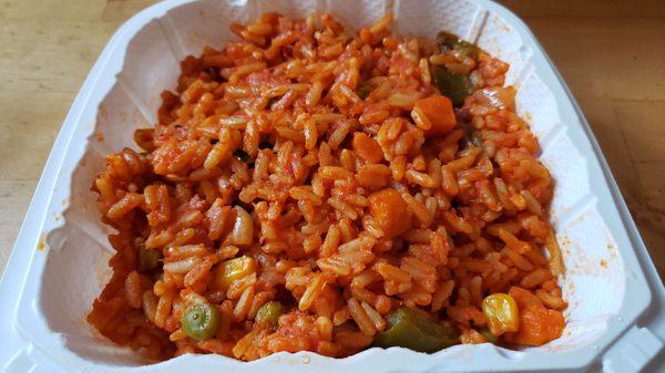 Jollof rice ($7.50), vegan by default. Tasty, but honestly not that different than Spanish rice from a box.