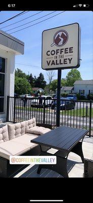 Outdoor patio and sign