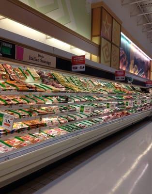 Well stocked and clean meat isle.