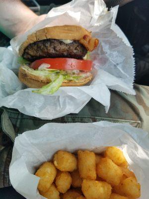 Southwest Burger and a side of tater tots