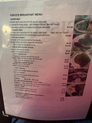 Breakfast menu