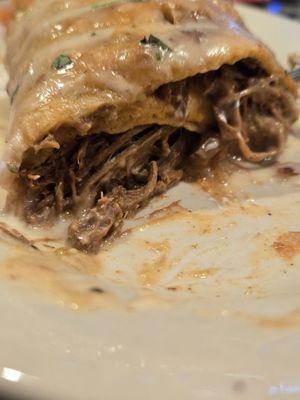 Inside of Chimichanga with Birria Beef, delicious