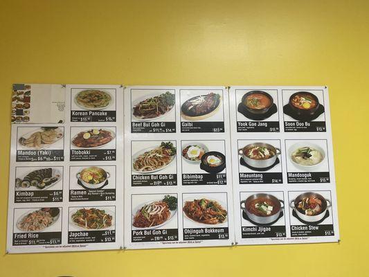 Menu on wall